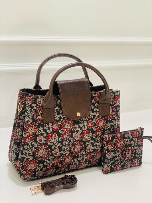Ajrakh Floral Mix 2-in-1 Handbag & Sling With Free Pouch