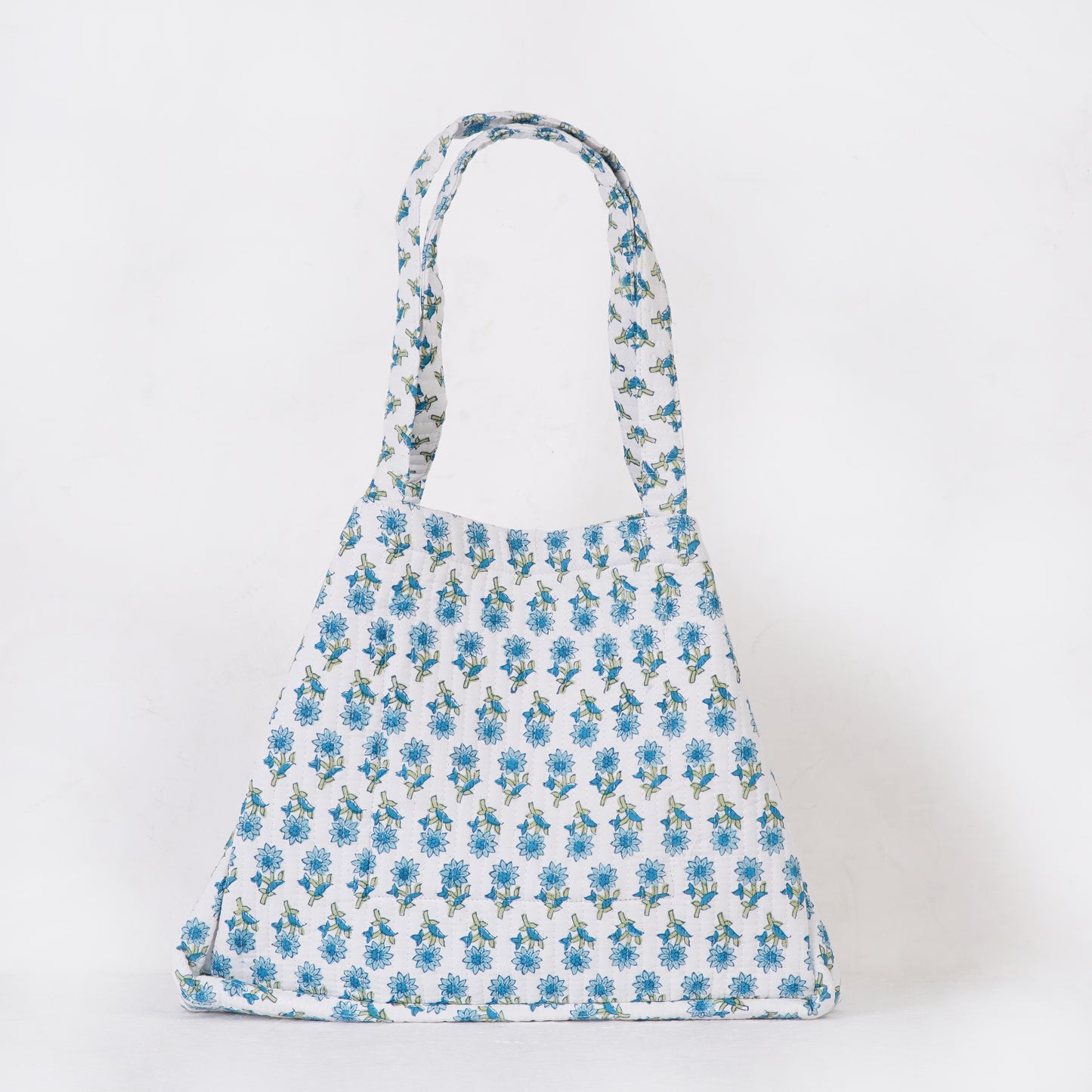 Blue Lotus Quilted Folding Tote Bag Eco-Friendly Handmade Travel or Shopping Bag