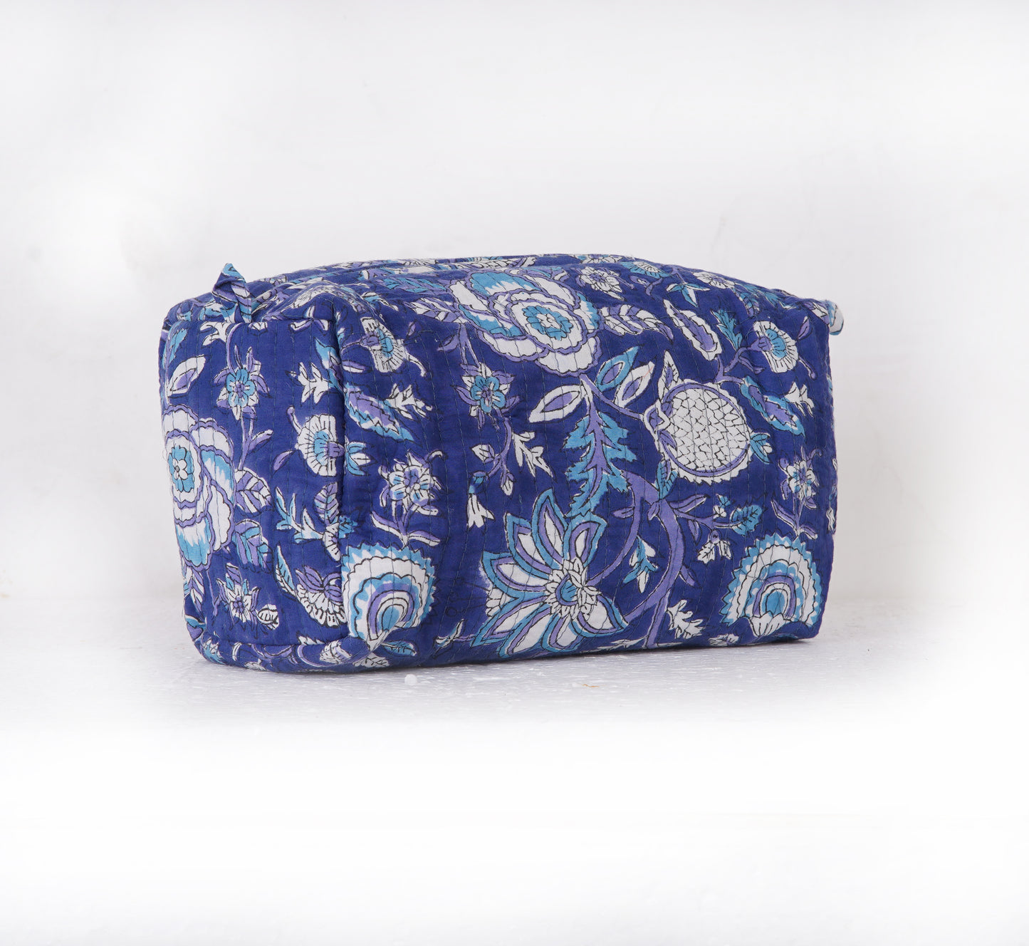 Midnight Bloom Quilted Toiletry Pouch Set – Hand Block Printed (Set of 3)