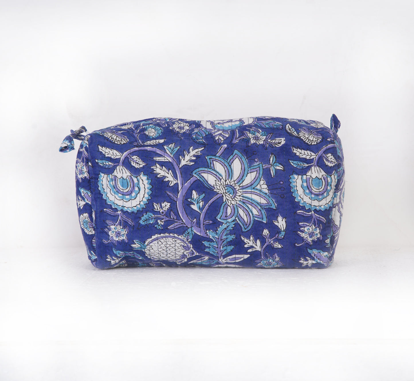 Midnight Bloom Quilted Toiletry Pouch Set – Hand Block Printed (Set of 3)