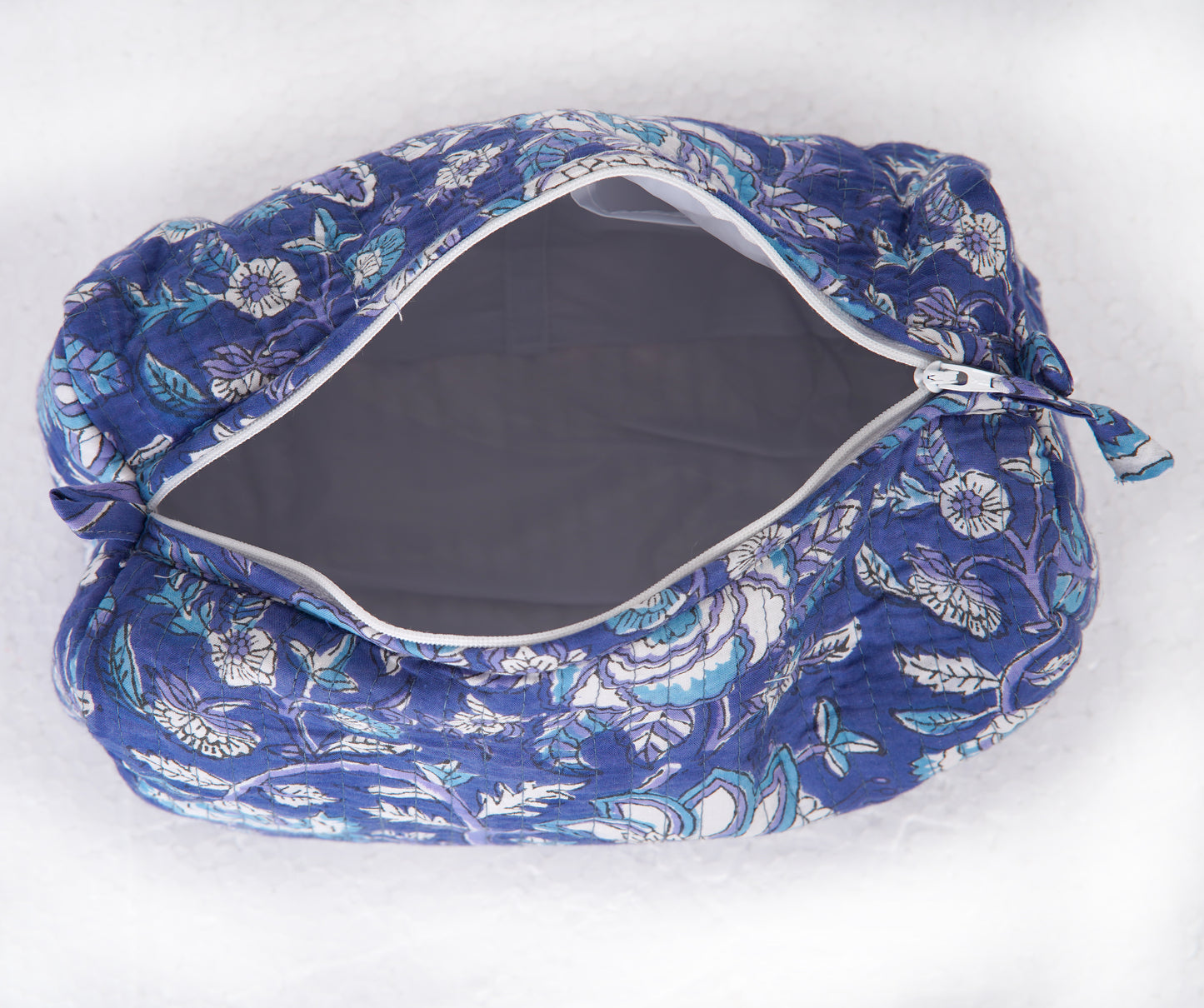 Midnight Bloom Quilted Toiletry Pouch Set – Hand Block Printed (Set of 3)