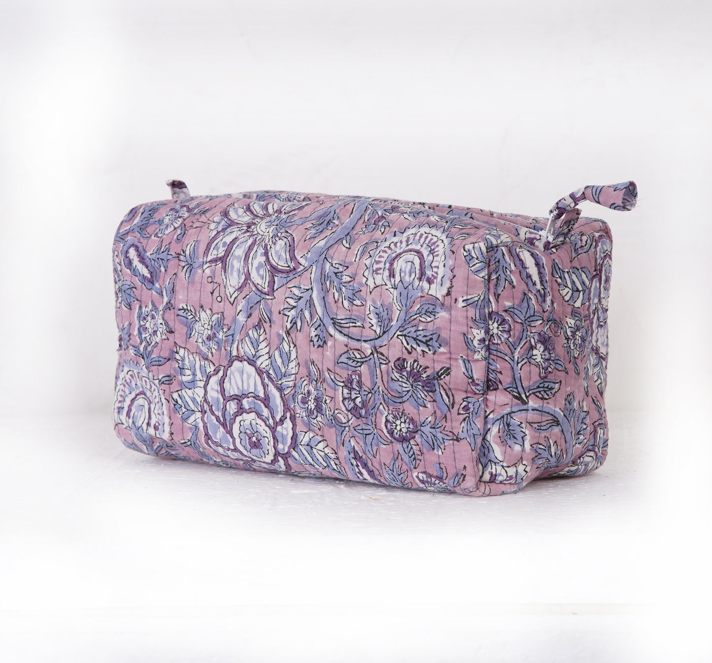 Lavender Blush Quilted Toiletry Pouch Set – Hand Block Printed (Set of 3)