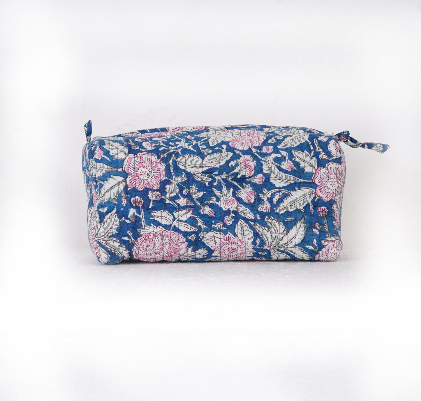 Blue Jaal Quilted Toiletry Pouch Set – Hand Block Printed (Set of 3)