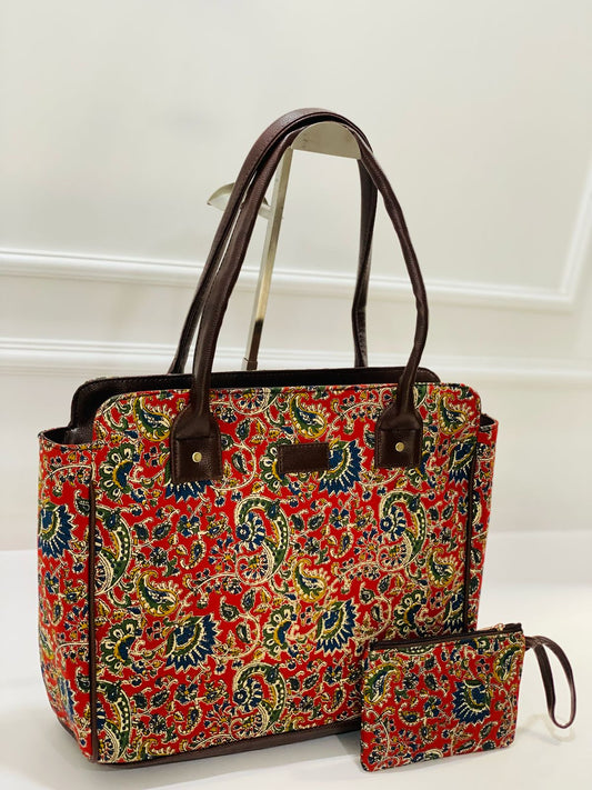 Red Ethnic Morvi Laptop Bag