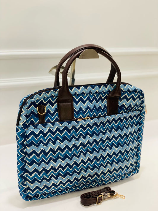 Blue Zigzag Modern Women's Laptop Bag