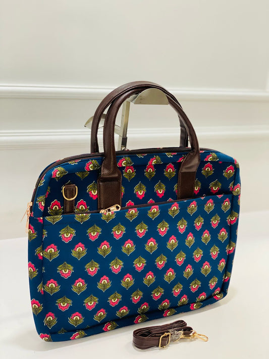 Navy Blue Floral Modern Women's Laptop Bag