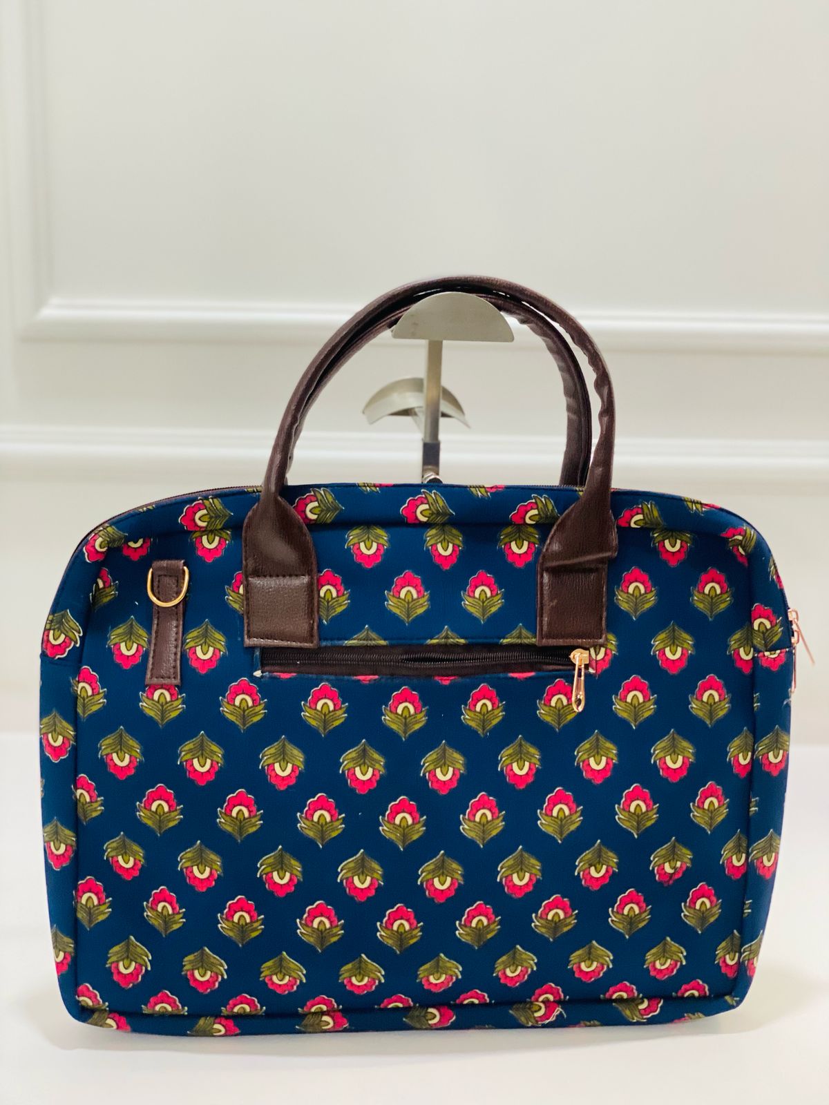 Navy Blue Floral Modern Women's Laptop Bag