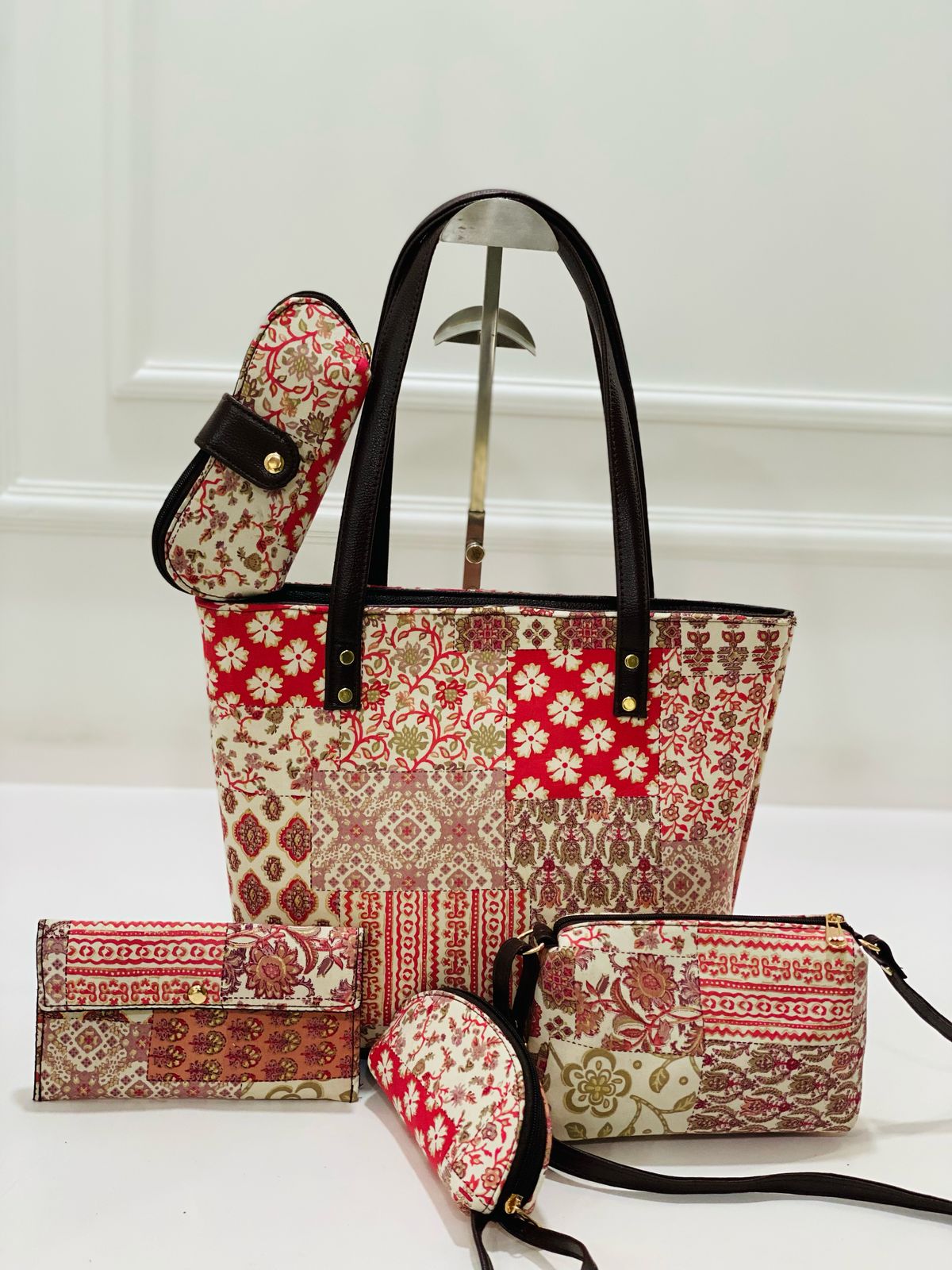 Pink Patchwork 5-in-1 Tote Bag Set for Women