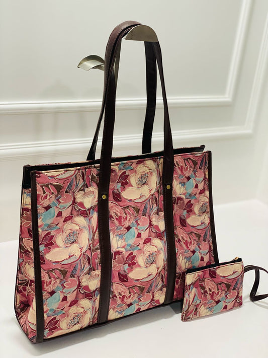 Pink Paradise Print Laptop Tote with Free Pouch