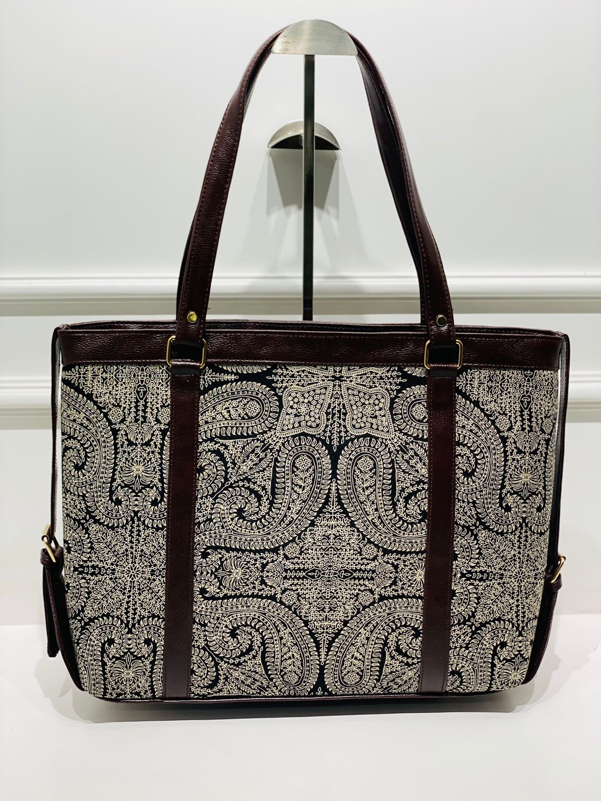 Black Paisley Office & Laptop Bag – Elegant Laptop Bag for Women