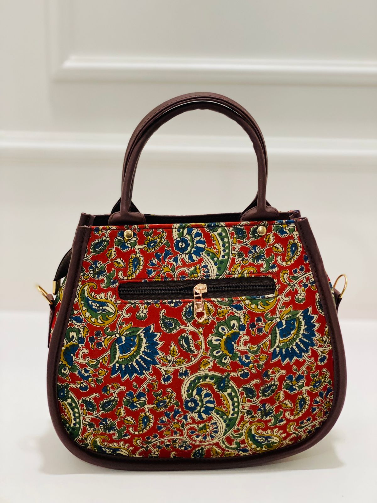 Rajwadi Red Matka Handbag with Adjustable Belt & Clutch
