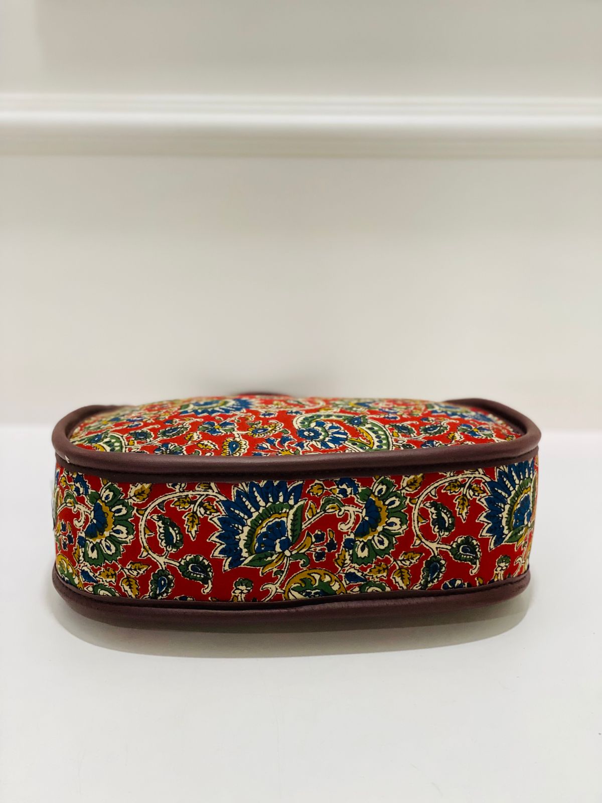 Rajwadi Red Matka Handbag with Adjustable Belt & Clutch