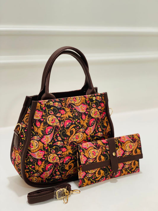 Matty Ajrakh Matka Handbag with Adjustable Belt & Clutch