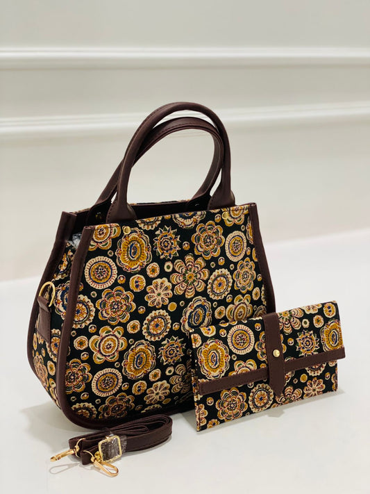 Jaipuri Mandala Matka Handbag with Adjustable Belt & Clutch