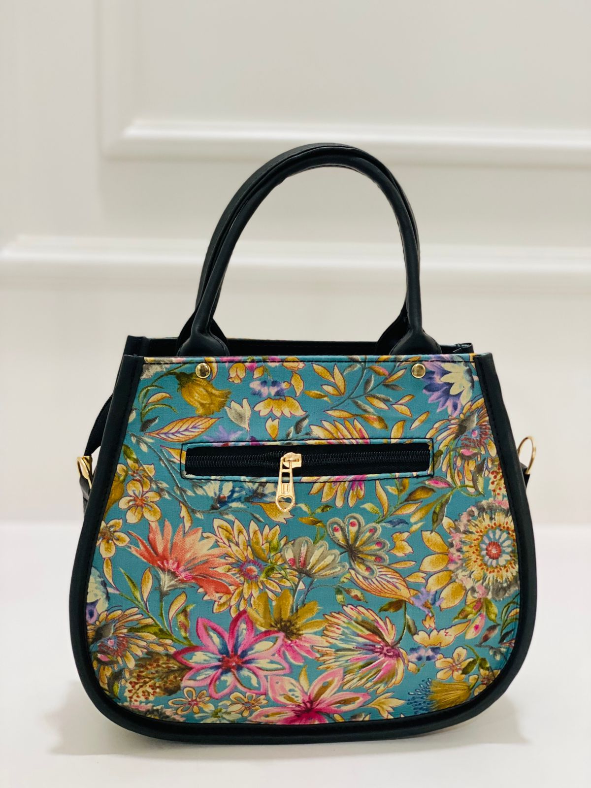Gulbahar Teal Matka Handbag with Adjustable Belt & Clutch