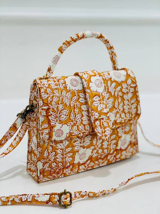 Marigold Bloom Hand Block Printed Sling Bag