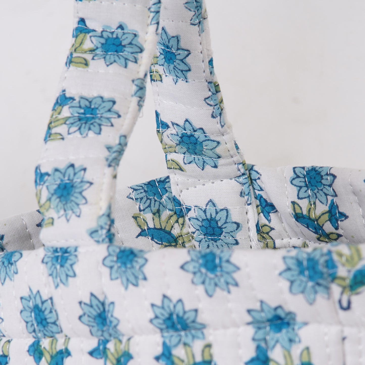 Blue Lotus Quilted Folding Tote Bag Eco-Friendly Handmade Travel or Shopping Bag