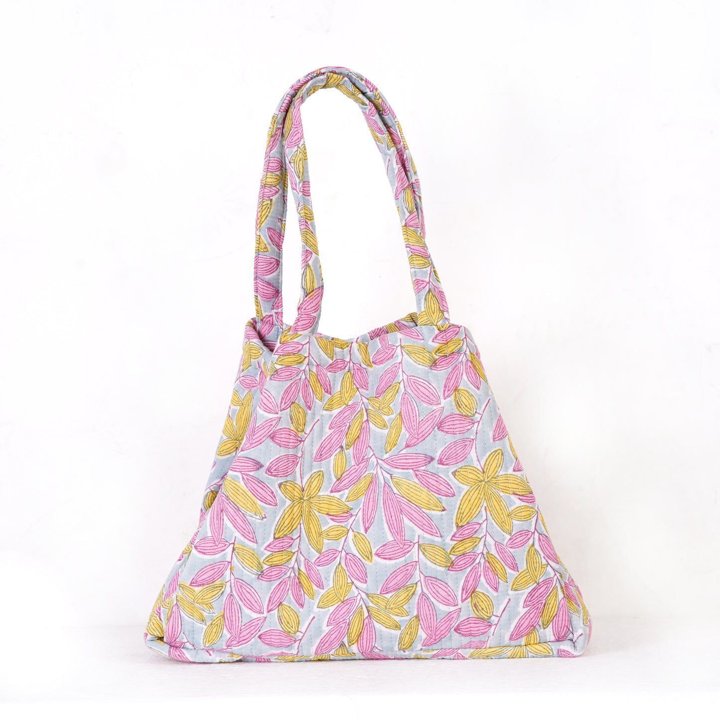 The Pink Leaf Quilted Folding Tote Bag Eco-Friendly Handmade Travel or Shopping Bag