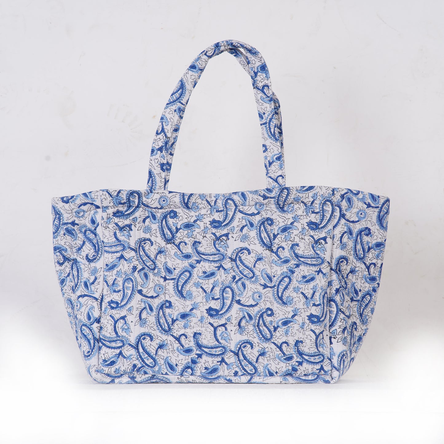 Blue Paisley Quilted Folding Tote Bag, Eco-Friendly, Handmade, Travel or Shopping Bag