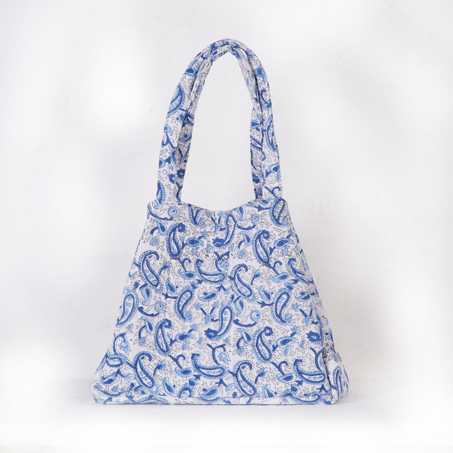 Blue Paisley Quilted Folding Tote Bag, Eco-Friendly, Handmade, Travel or Shopping Bag
