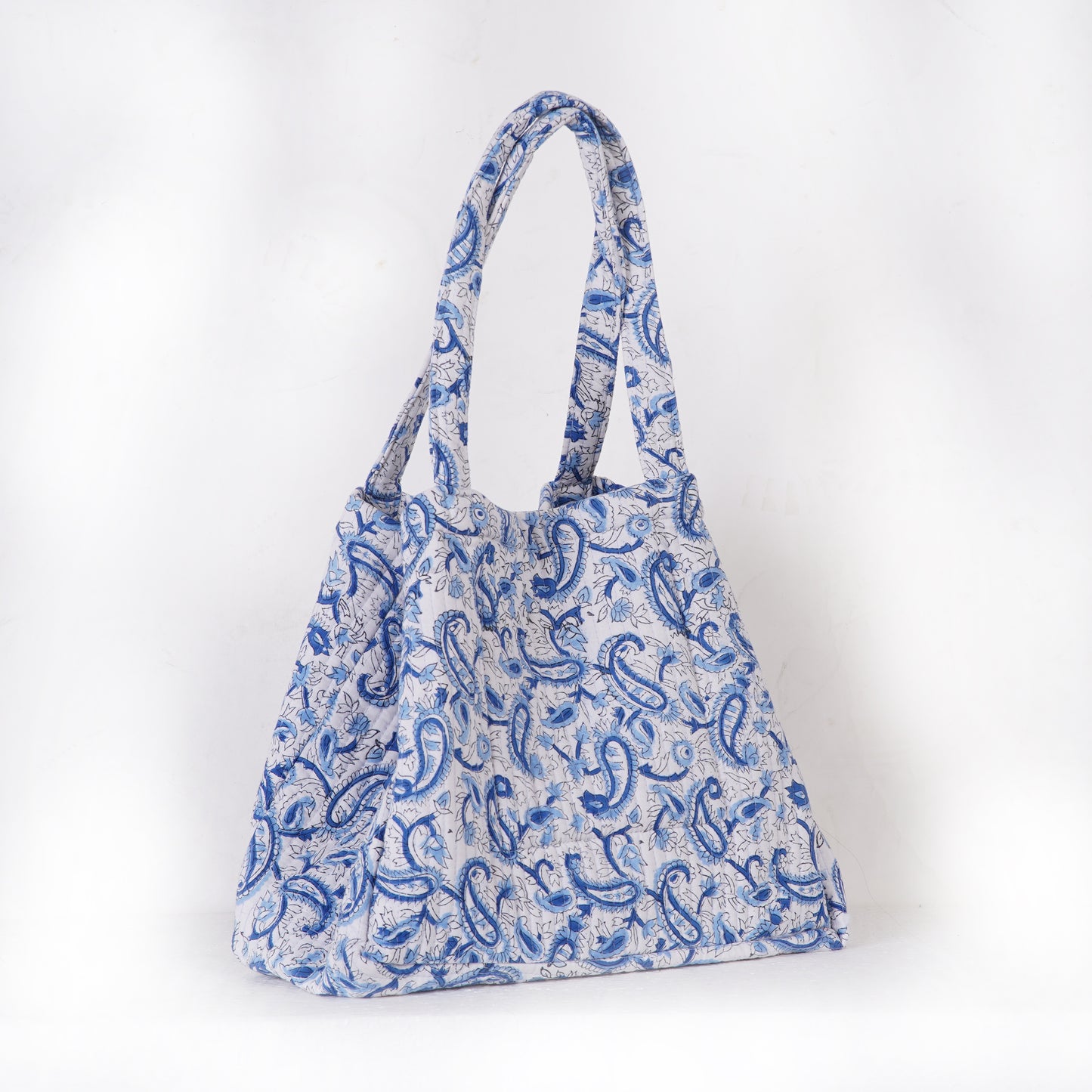 Blue Paisley Quilted Folding Tote Bag, Eco-Friendly, Handmade, Travel or Shopping Bag