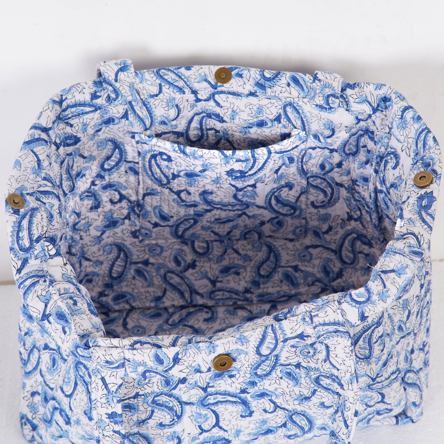 Blue Paisley Quilted Folding Tote Bag, Eco-Friendly, Handmade, Travel or Shopping Bag