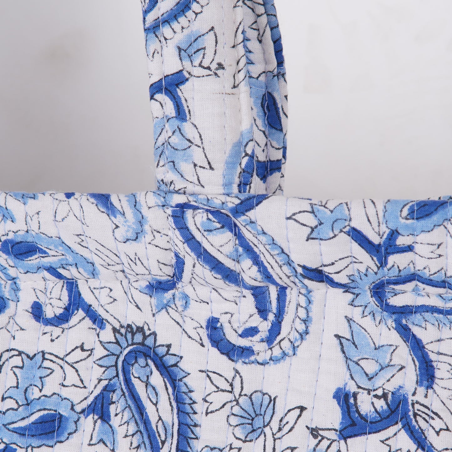 Blue Paisley Quilted Folding Tote Bag, Eco-Friendly, Handmade, Travel or Shopping Bag