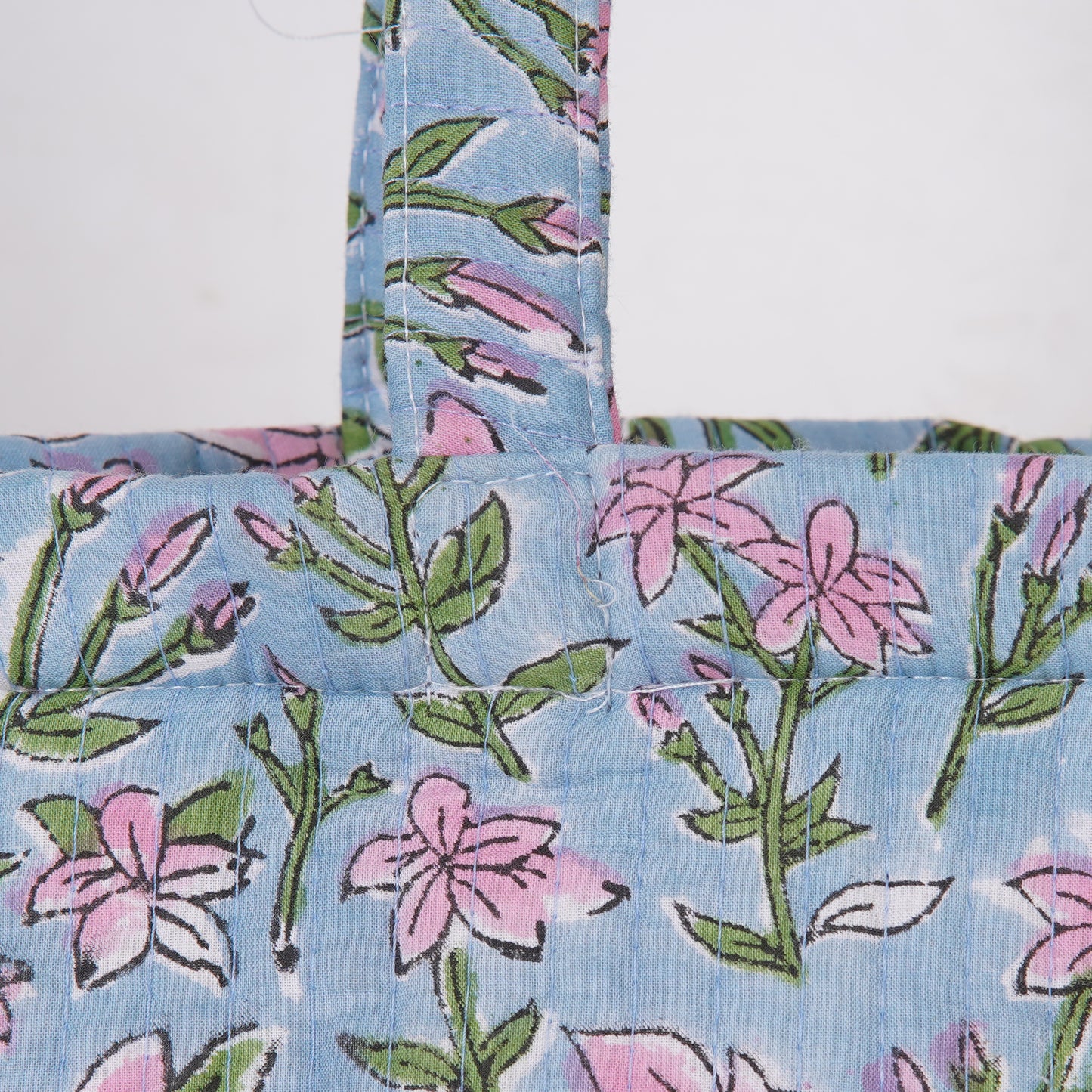 Blue Floral Quilted Folding Tote Bag | Shoulder Bag for Women Sustainable, Handmade Shopping or Travel Bag
