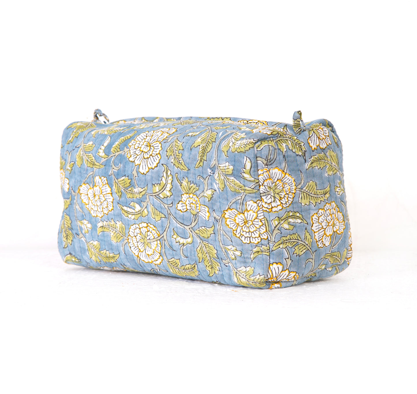 Blue Meadow Quilted Toiletry Pouch Set – Hand Block Printed (Set of 3)