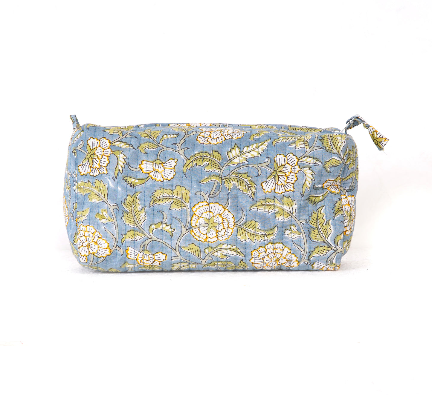 Blue Meadow Quilted Toiletry Pouch Set – Hand Block Printed (Set of 3)
