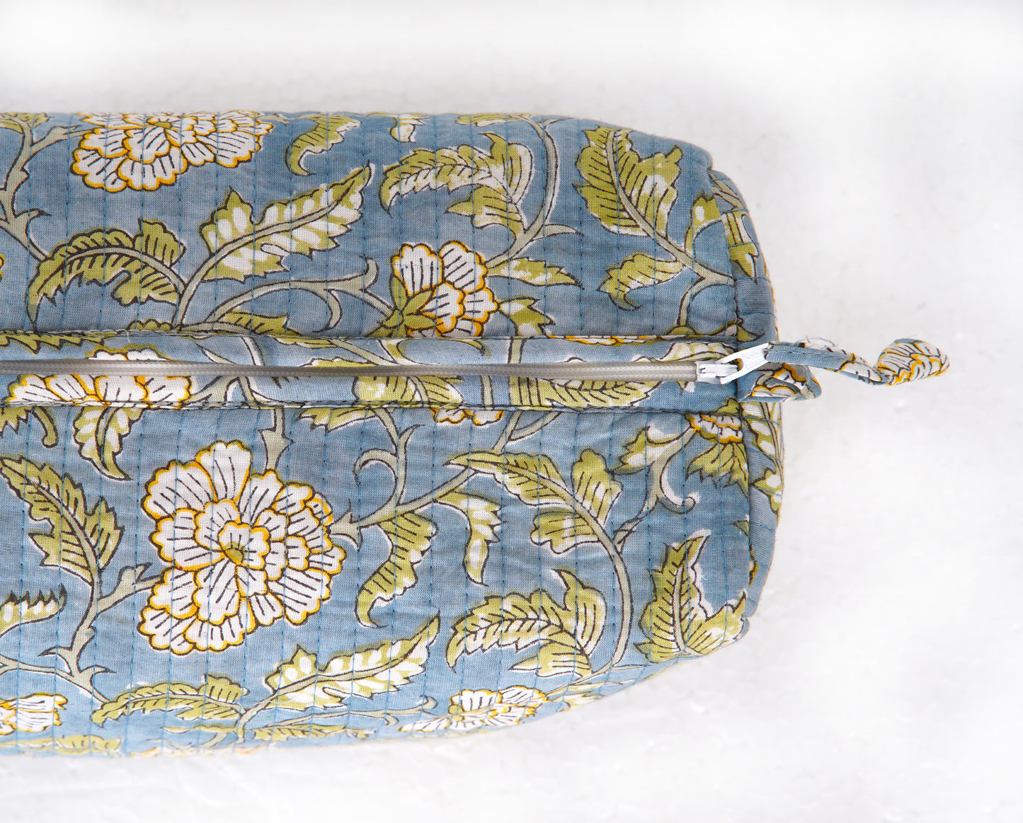 Blue Meadow Quilted Toiletry Pouch Set – Hand Block Printed (Set of 3)