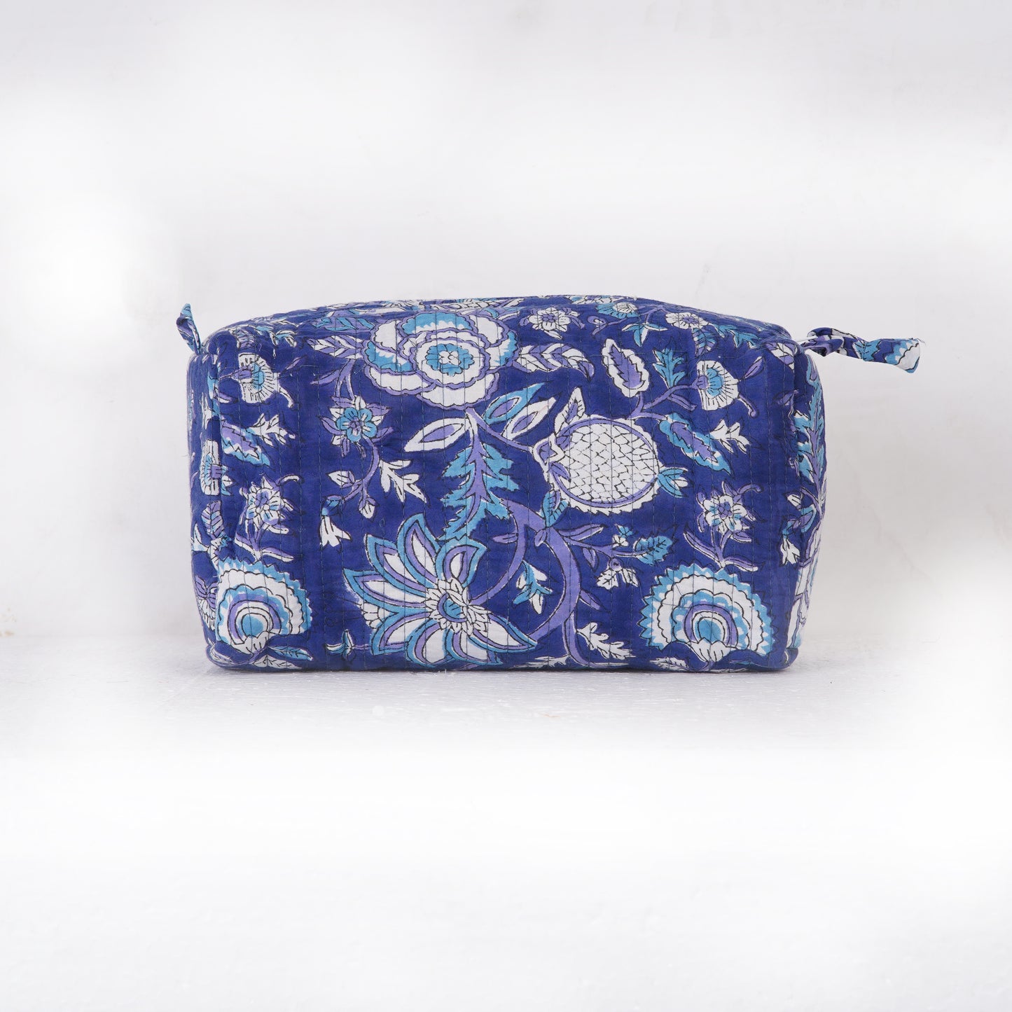Midnight Bloom Quilted Toiletry Pouch Set – Hand Block Printed (Set of 3)