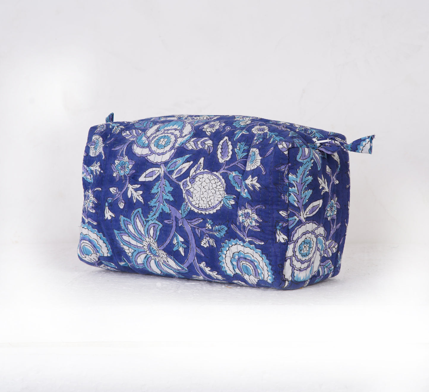 Midnight Bloom Quilted Toiletry Pouch Set – Hand Block Printed (Set of 3)