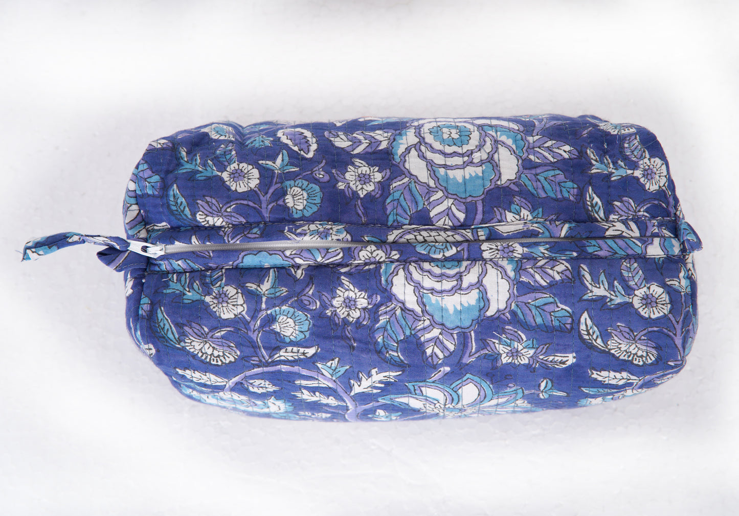 Midnight Bloom Quilted Toiletry Pouch Set – Hand Block Printed (Set of 3)