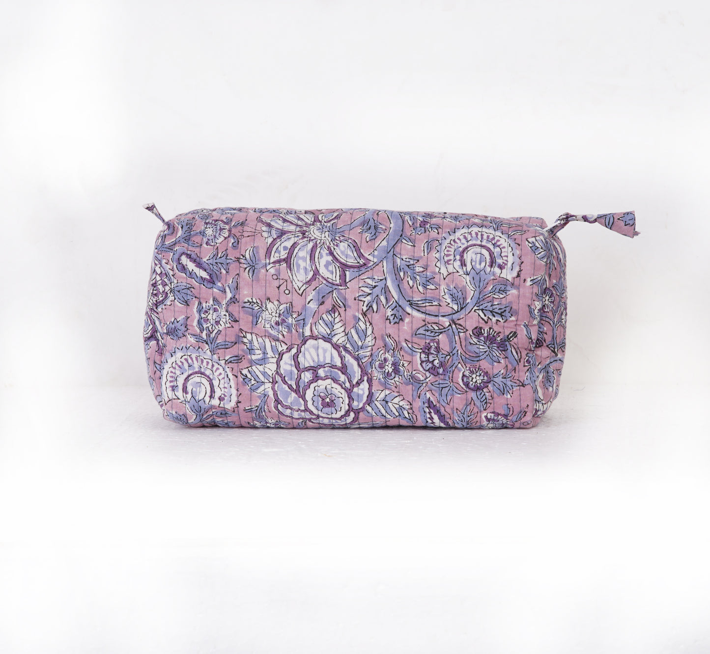 Lavender Blush Quilted Toiletry Pouch Set – Hand Block Printed (Set of 3)