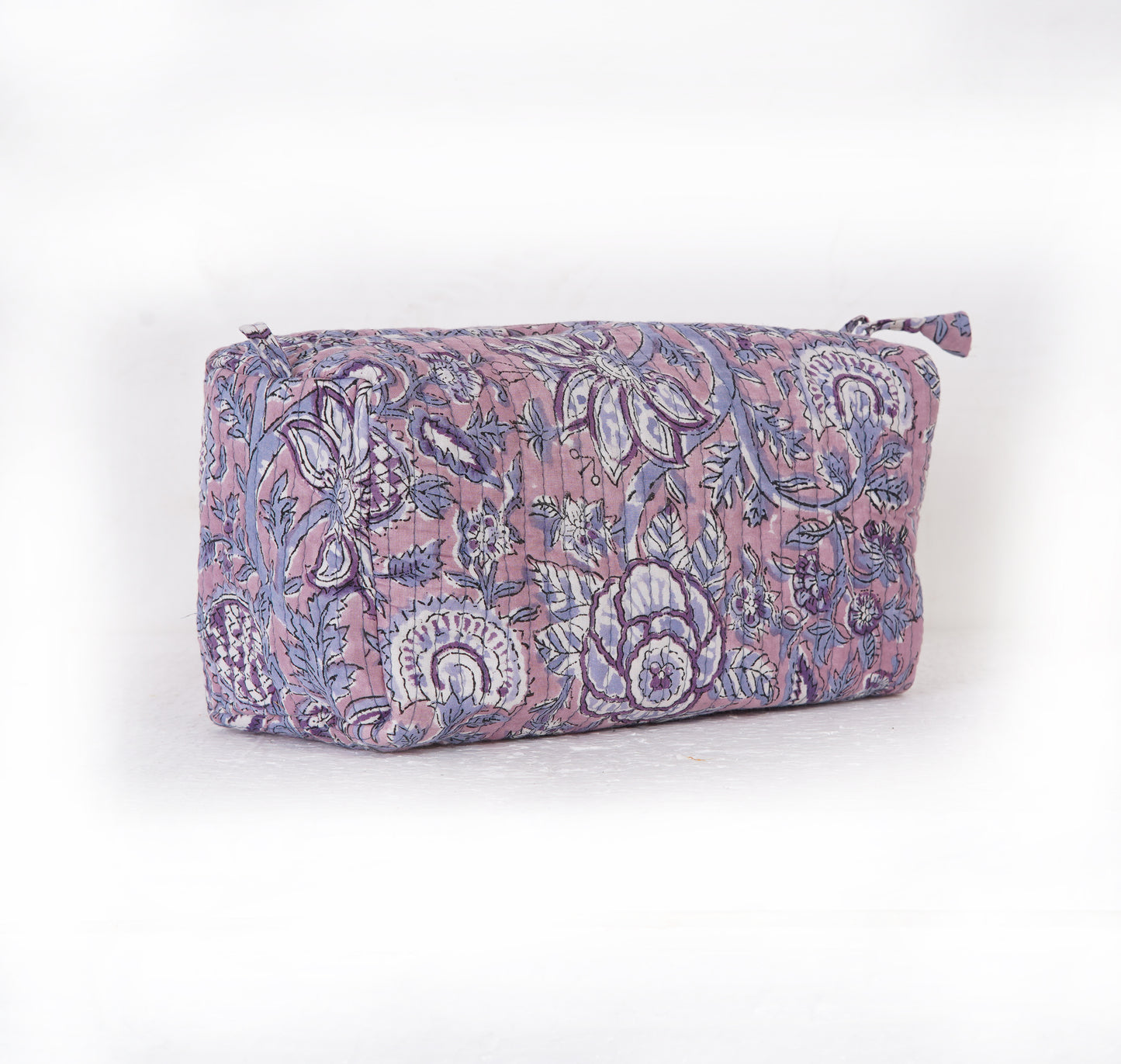 Lavender Blush Quilted Toiletry Pouch Set – Hand Block Printed (Set of 3)