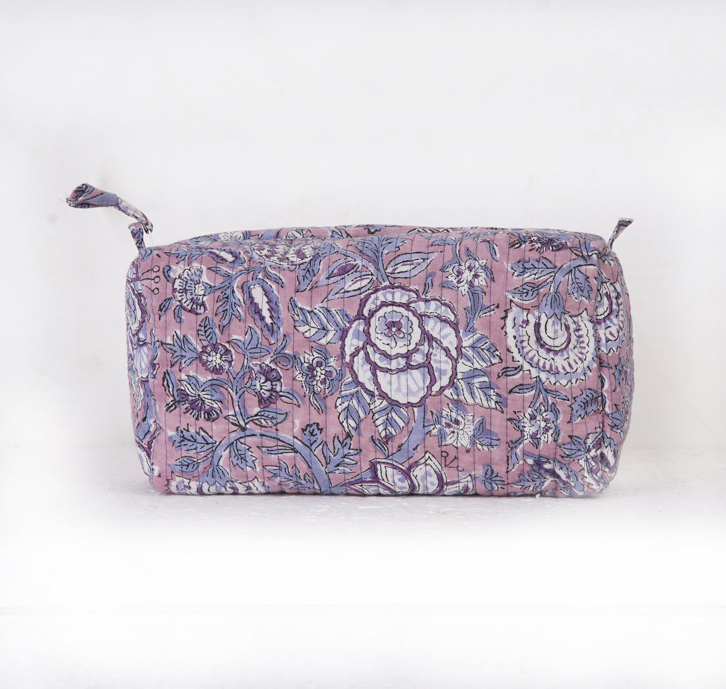 Lavender Blush Quilted Toiletry Pouch Set – Hand Block Printed (Set of 3)