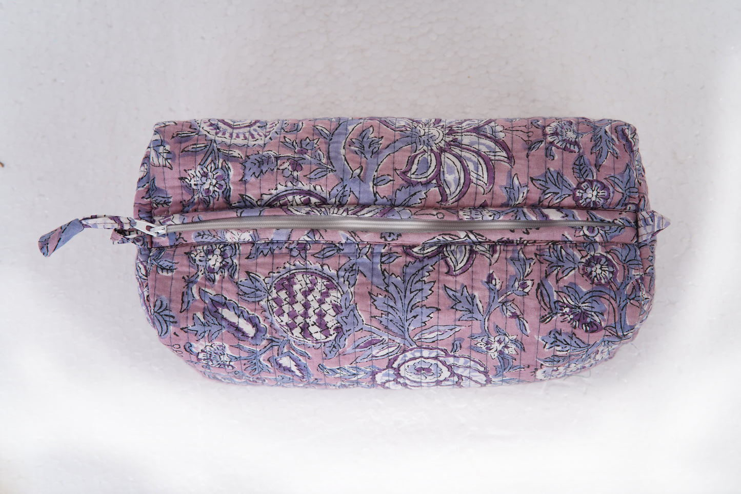 Lavender Blush Quilted Toiletry Pouch Set – Hand Block Printed (Set of 3)