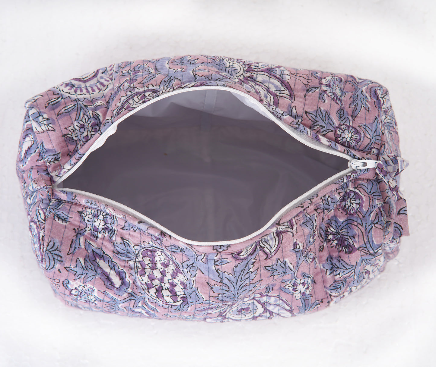 Lavender Blush Quilted Toiletry Pouch Set – Hand Block Printed (Set of 3)