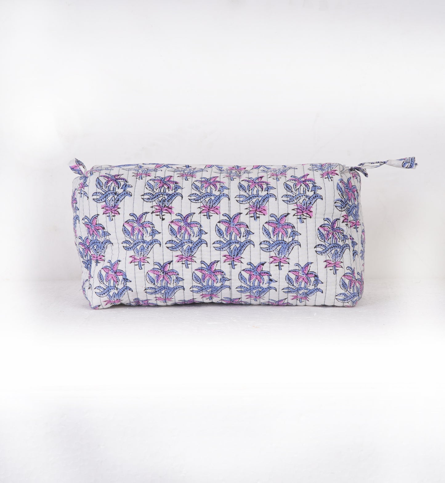 Purple Lotus Quilted Toiletry Pouch Set – Hand Block Printed (Set of 3)