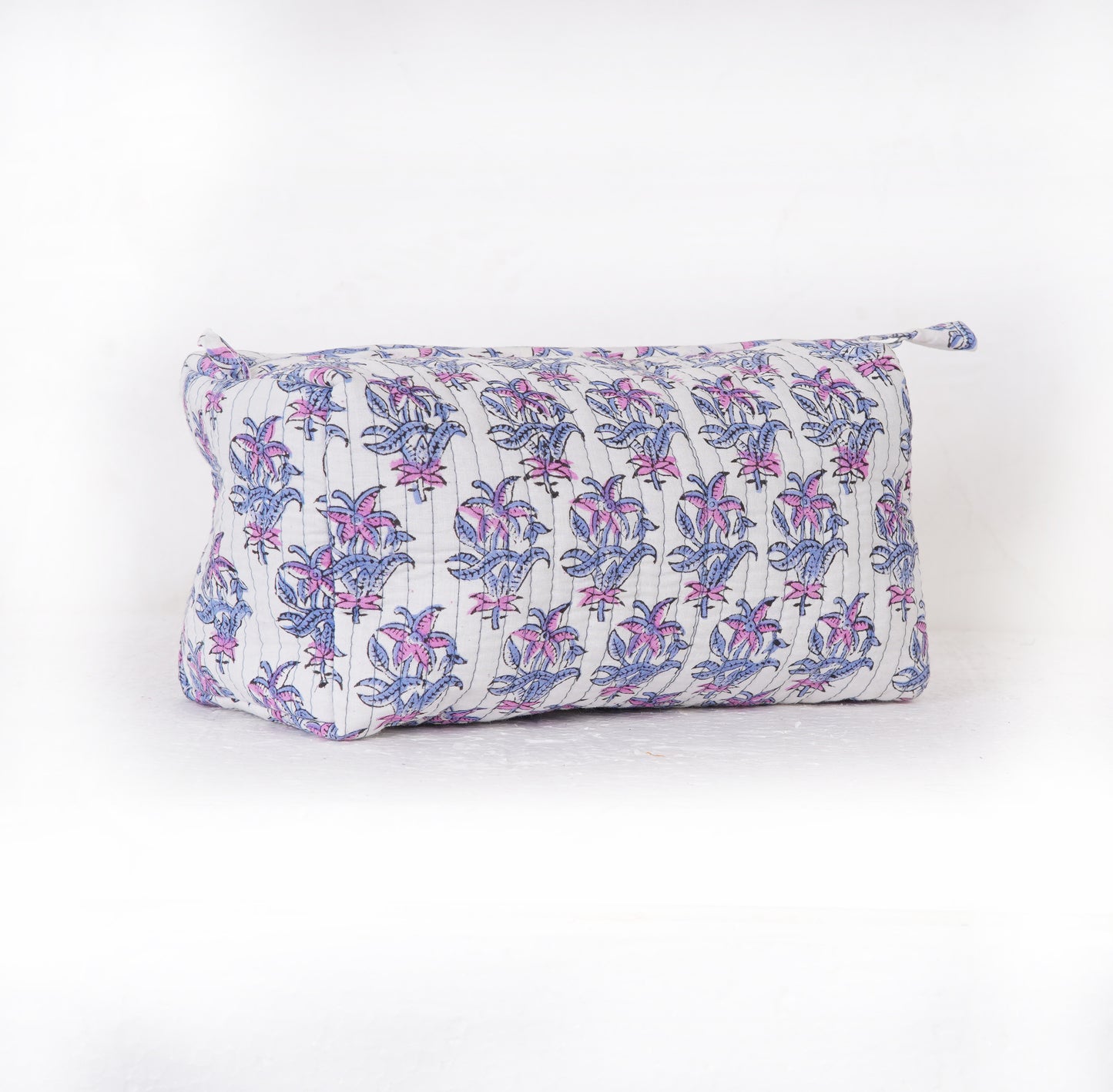 Purple Lotus Quilted Toiletry Pouch Set – Hand Block Printed (Set of 3)