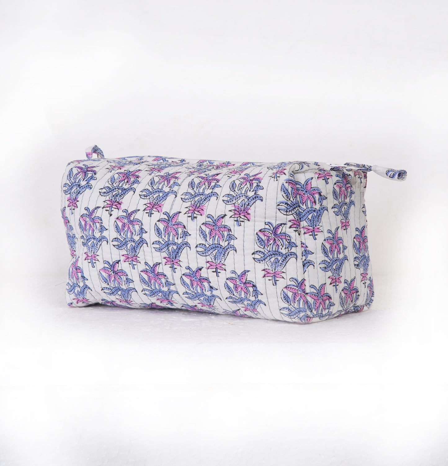 Purple Lotus Quilted Toiletry Pouch Set – Hand Block Printed (Set of 3)