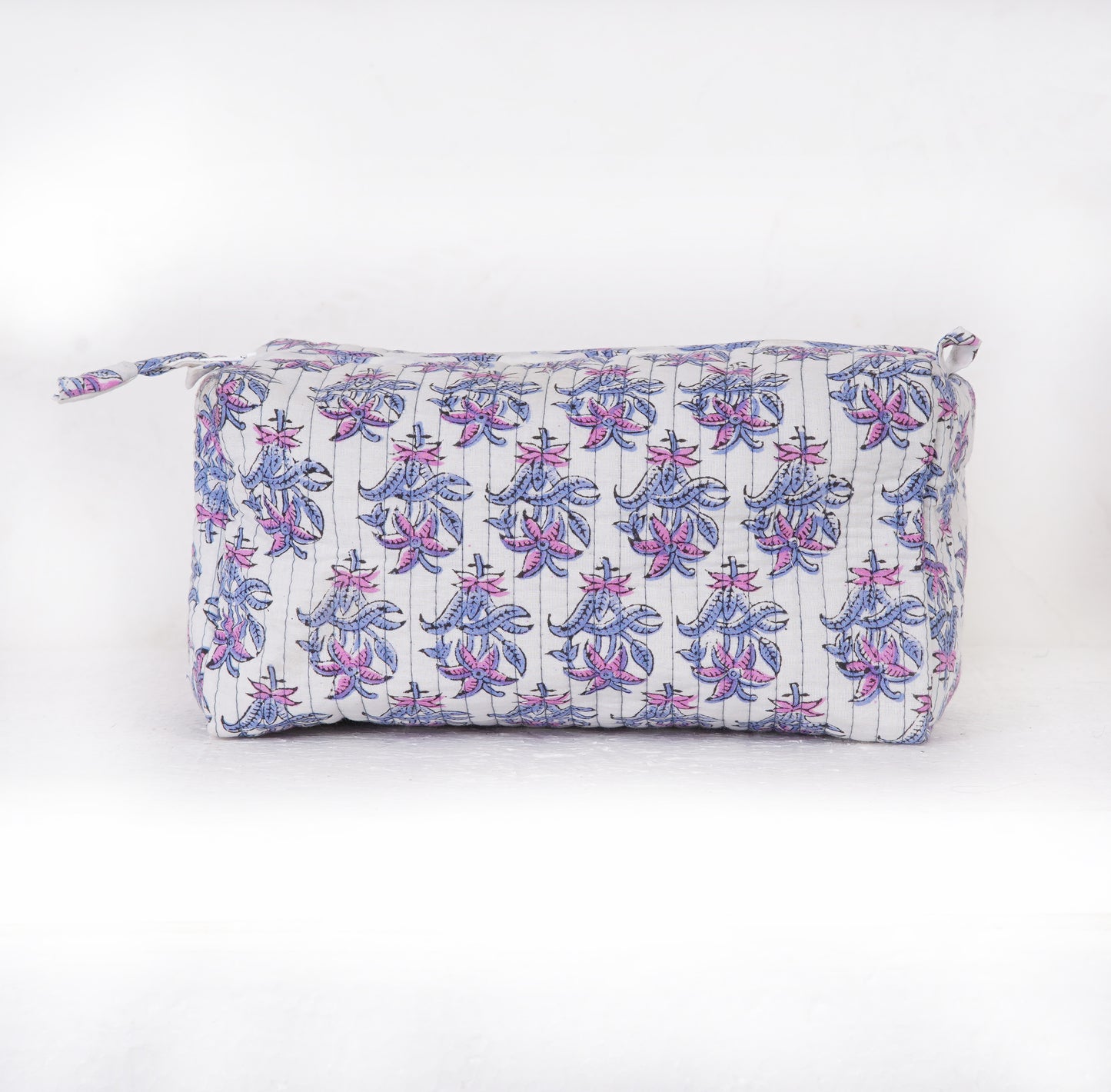 Purple Lotus Quilted Toiletry Pouch Set – Hand Block Printed (Set of 3)