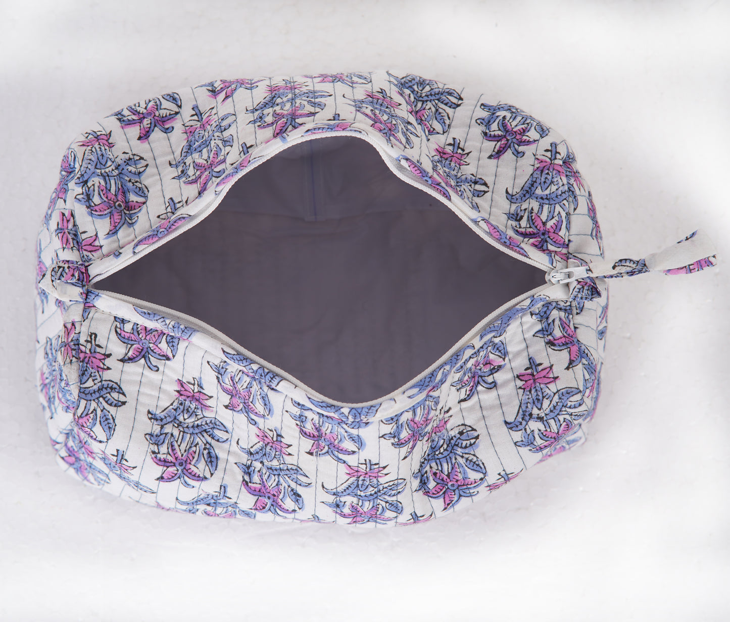 Purple Lotus Quilted Toiletry Pouch Set – Hand Block Printed (Set of 3)