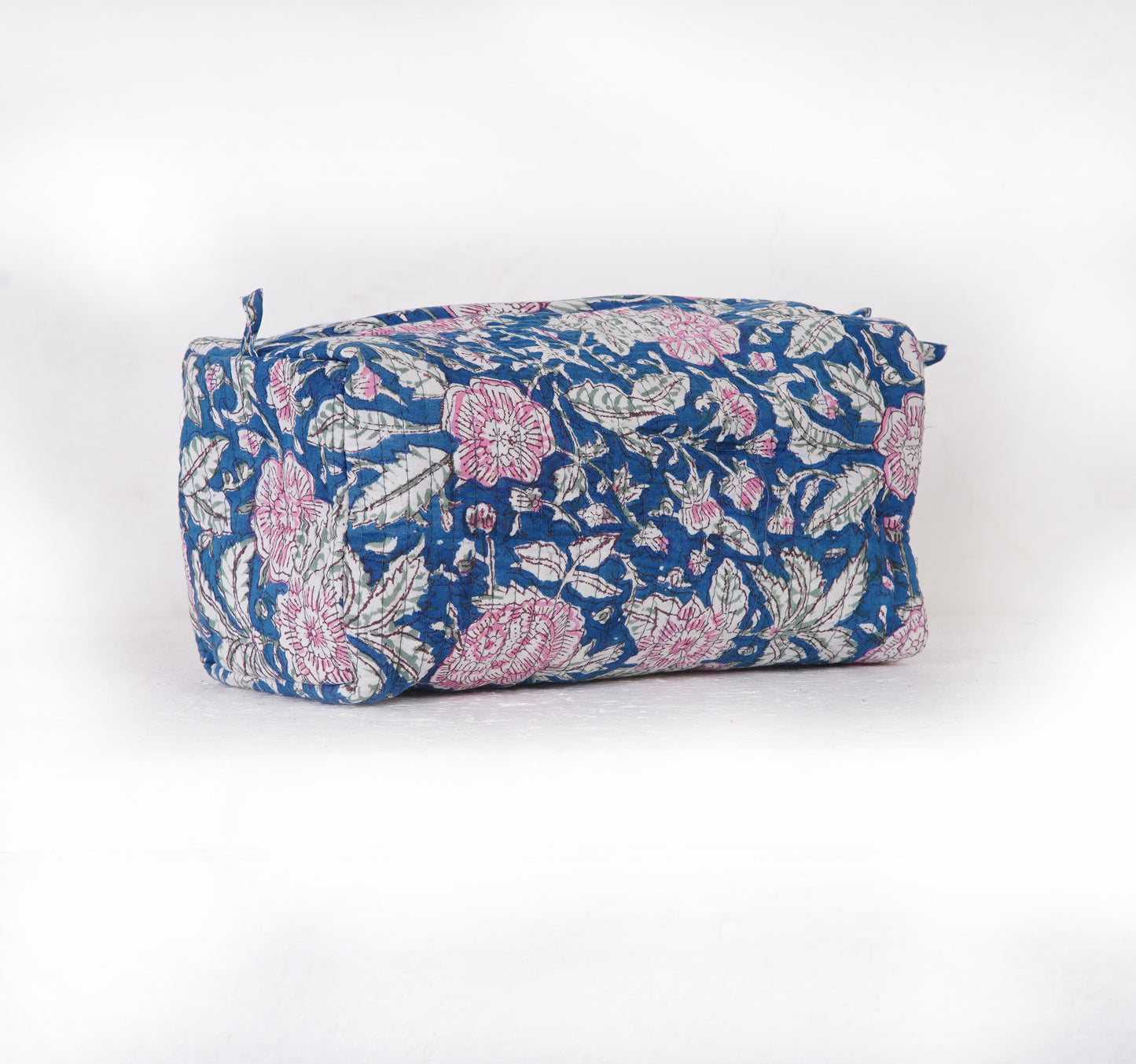 Blue Jaal Quilted Toiletry Pouch Set – Hand Block Printed (Set of 3)