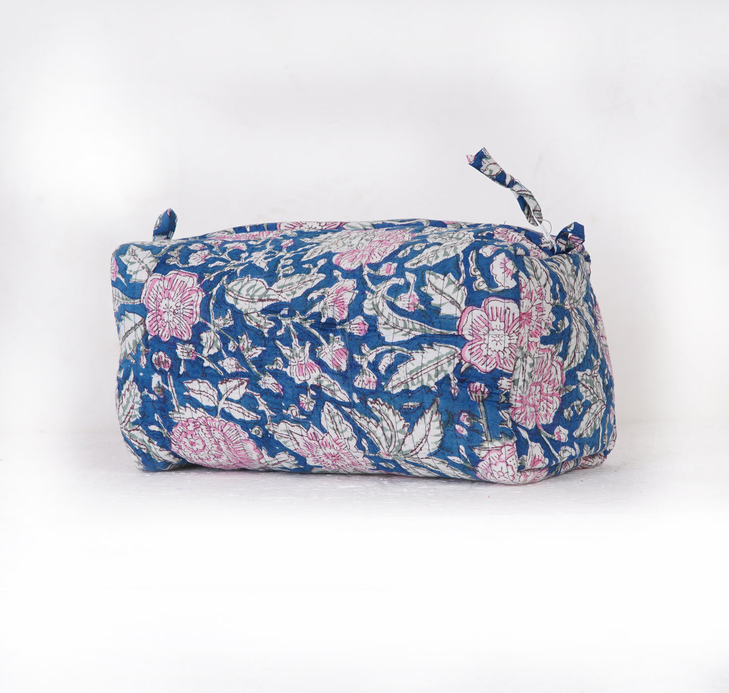 Blue Jaal Quilted Toiletry Pouch Set – Hand Block Printed (Set of 3)