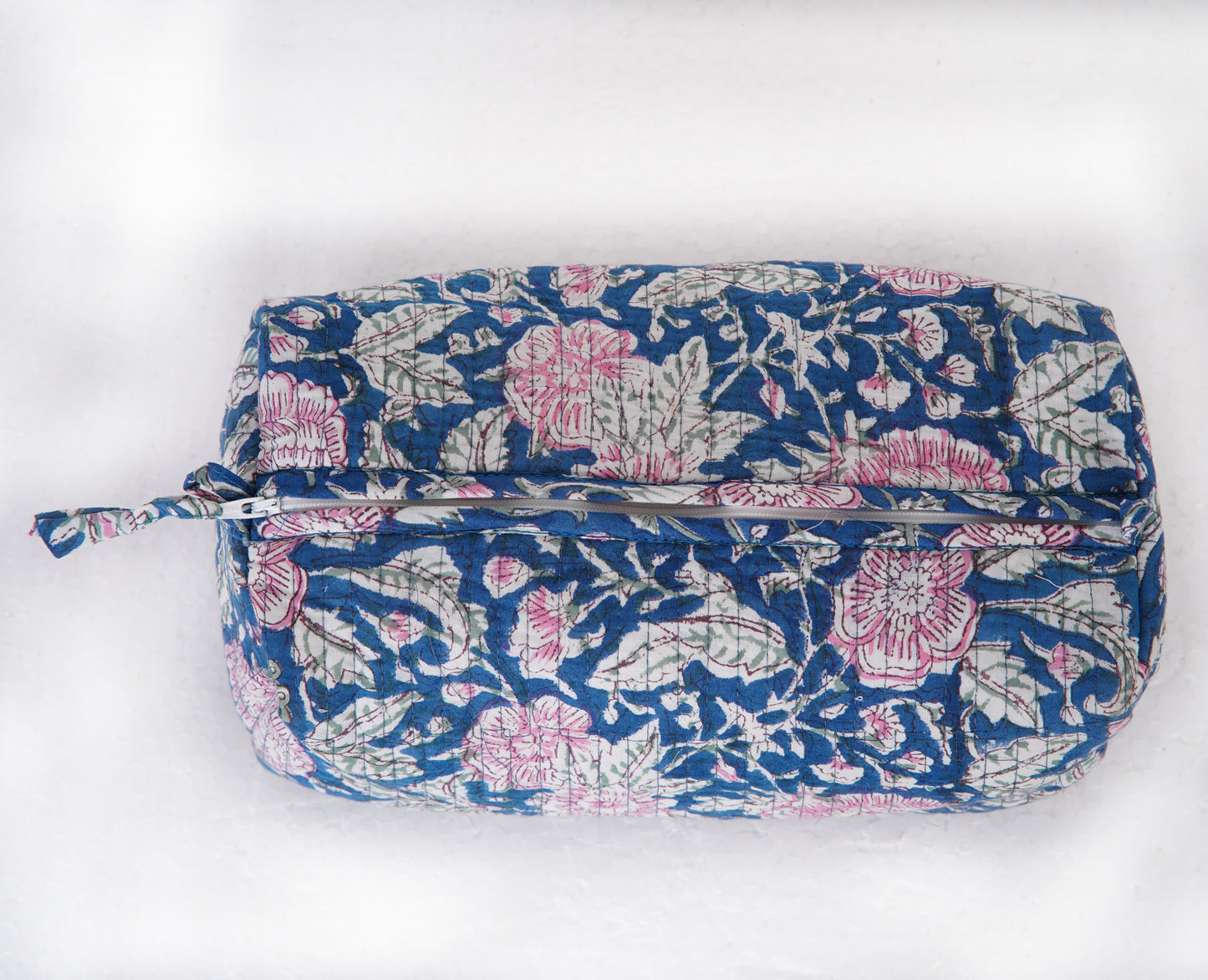 Blue Jaal Quilted Toiletry Pouch Set – Hand Block Printed (Set of 3)
