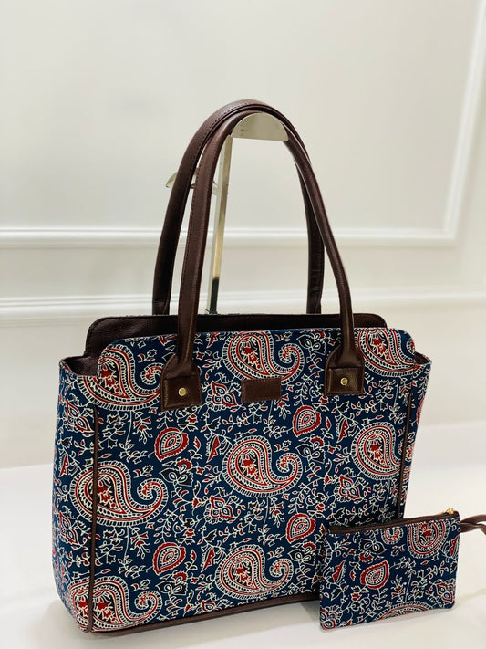 Blue Paisley Morvi Laptop Bag with Pouch
