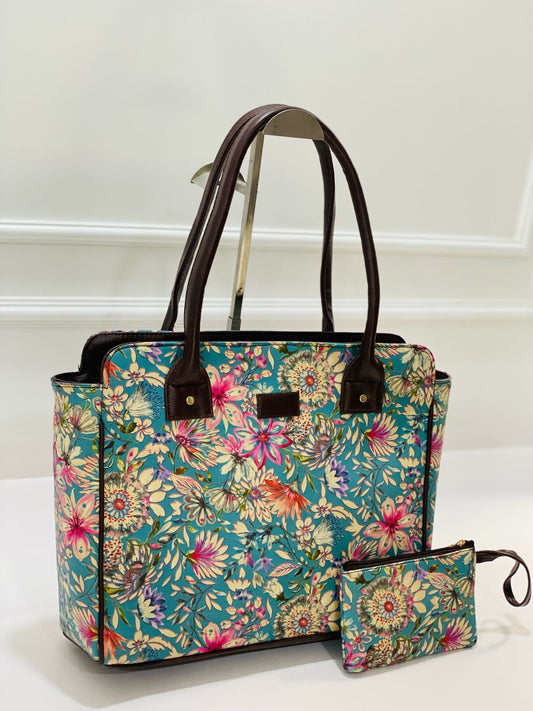 Sky floral Morvi Laptop Bag with Pouch