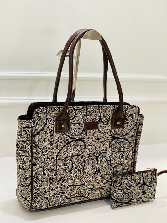 Black Paisley Morvi Laptop Bag with Pouch